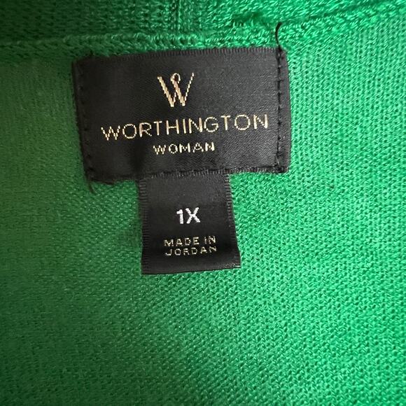 Cozy Cabincore Cardigan Emerald Green Knit Womens 1X Worthington Classic Sweater - Picture 3 of 6